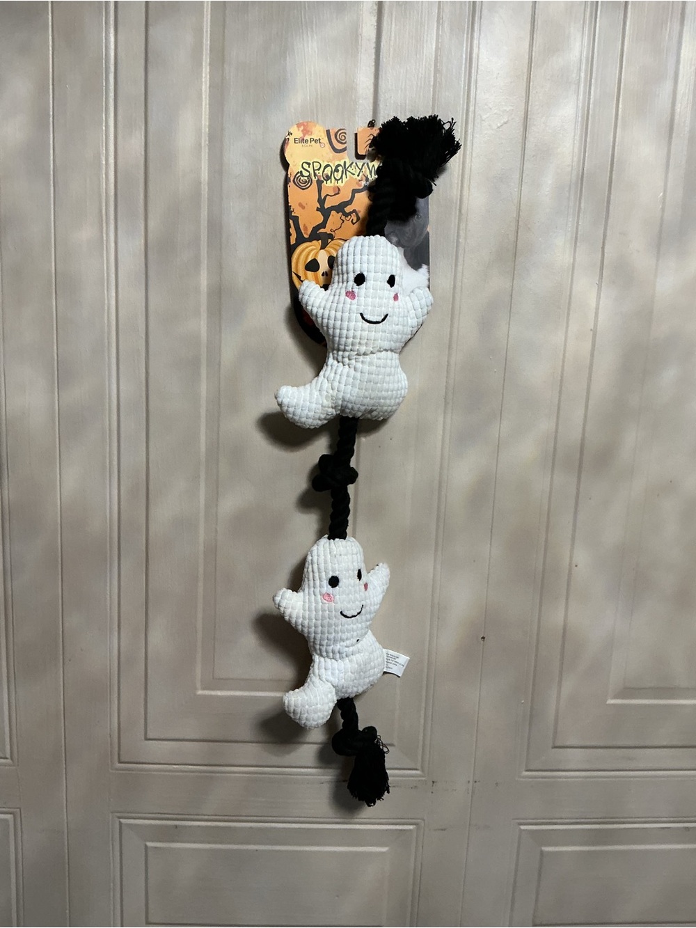Spunky Halloween Ghost Interactive 24” Rope Dog Toy With Squeakers